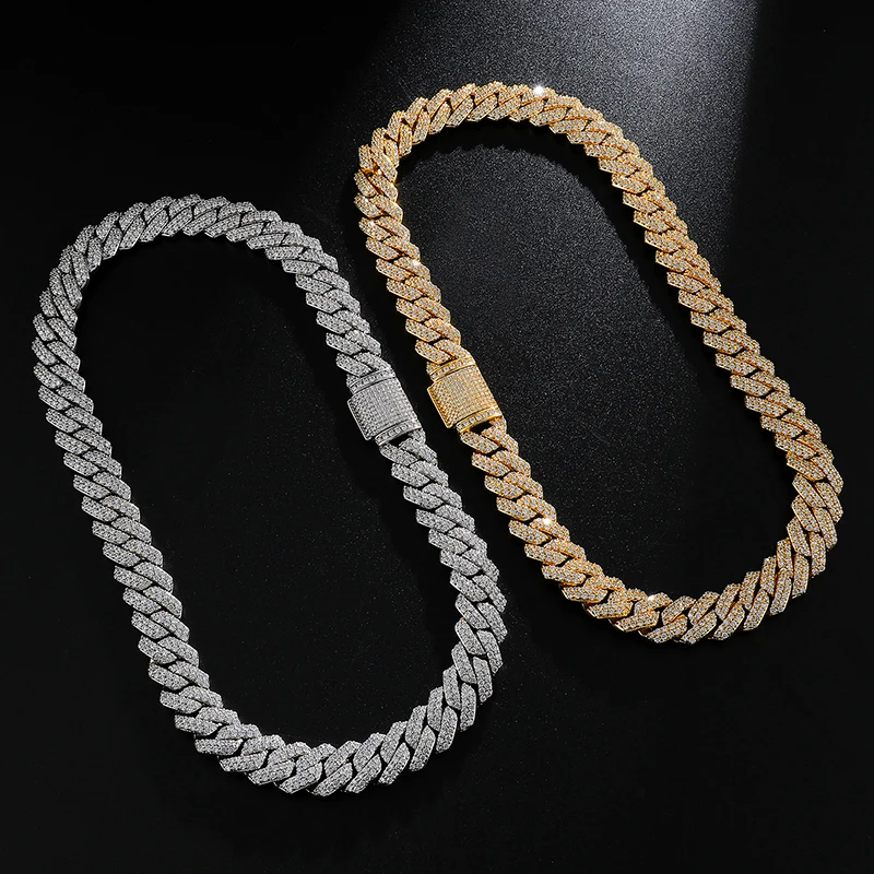 

Custom 14MM Luxury Fashion Gold Plated Diamond Iced Out Bracelet Miami Cuban Link Chain Diamond Necklaces For Men Women, Gold color