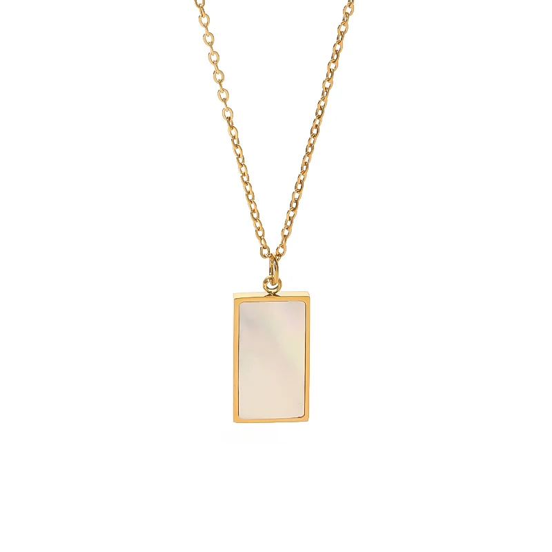 

Minimalist Stainless Steel 18K PVD Plating Smooth Rectangle White Shell Pendant Oval Chain Necklace For Daily