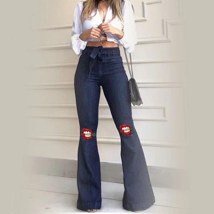 0102916 Best Seller Women Fashion Clothing High Waist Elastic Denim Pants Women Flare Jeans Pants