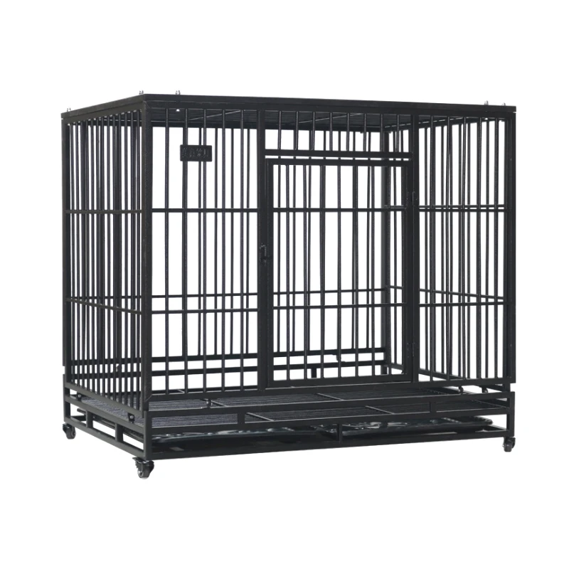 

Large Dog Cage Crate Heavy Duty Strong Metal Kennel Playpen with Four Wheels, Black,white