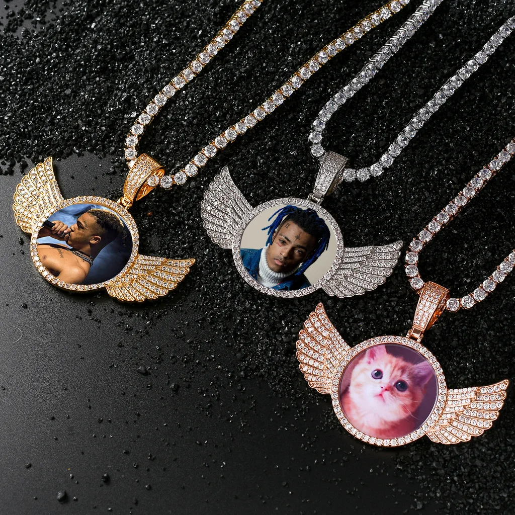 Custom Memory Photo Frame Medallions Necklace Pendant Copper Rope Chain Hip Hop Personalized Cubic Zircon Gift 18K Gold Plated