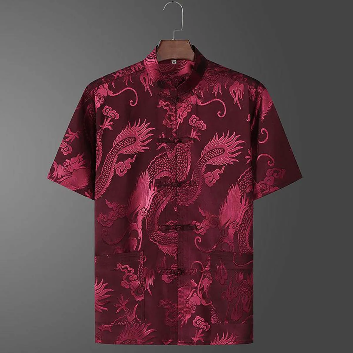 2025  Fashion Solid Chinese Traditional Style Dragon Pattern Men Tops Tang Suit Short Sleeve CTCS-006