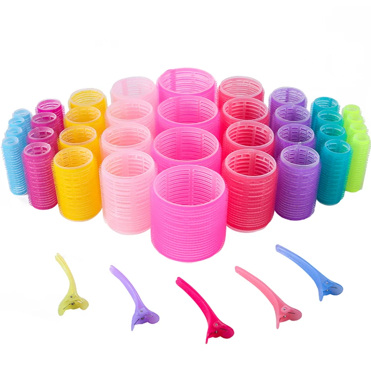 

Plastic hair Curlers Amazon Popular Hot Selling Self-Adhesive Hair Rollers Magic tape Hairdressing Rollers, 48 color