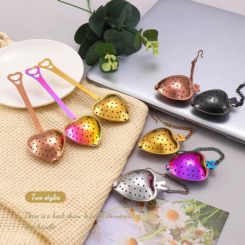 

Creative Reusable Heart Shaped Tea Strainer Stainless Steel Metal Handle Tea Infuser Set, Customized color