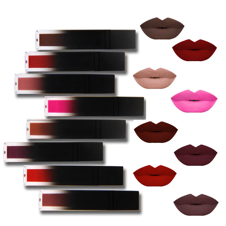 

No Logo Lip Gloss 8 Colors Lip Glaze With Brush Black Gradient Lip Gloss Custom Private Label