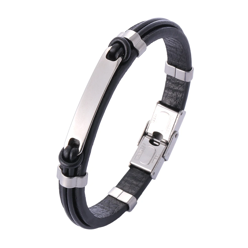 

Black Fashion Leather Rope Bracelet Men Handmade Bangle Stainless Steel Wristband Wedding Anniversary Party Jewelry Gifts SP1226