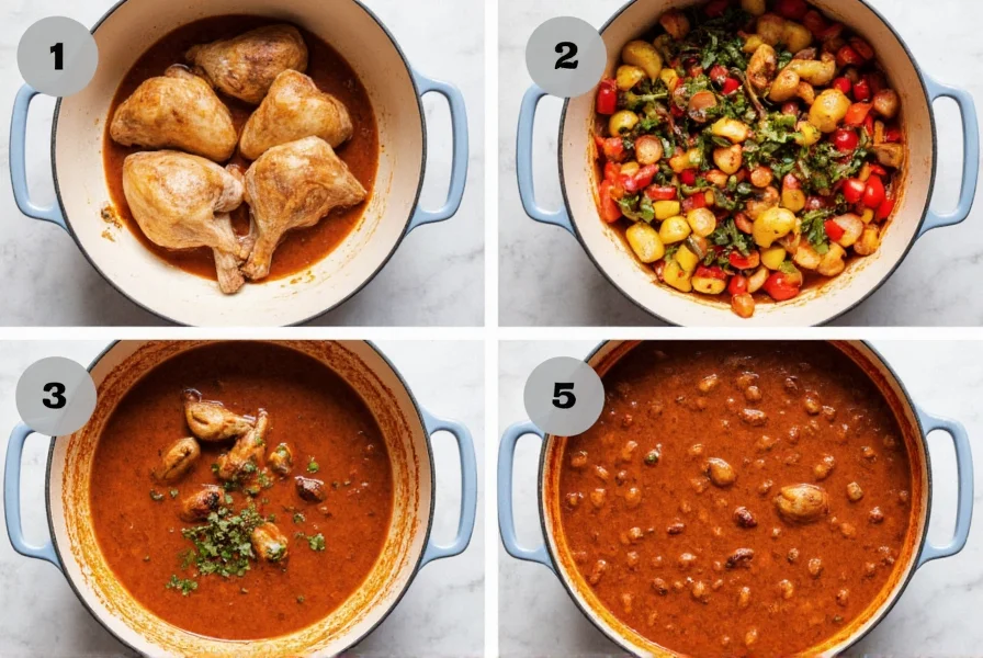 Step-by-step preparation of authentic chicken chili with green chilies showing roasted chicken thighs, charred vegetables, and simmering pot