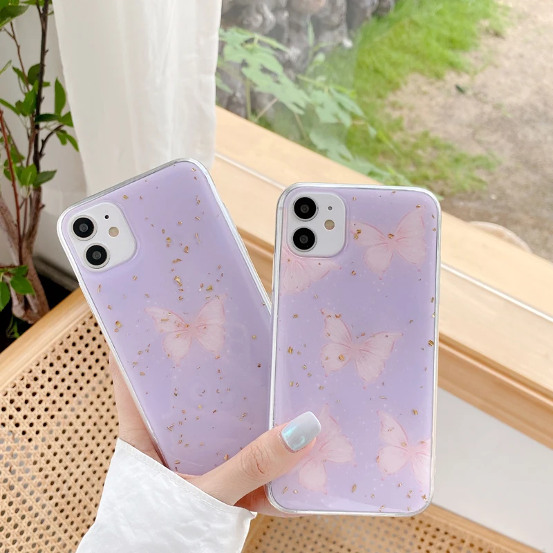 

Bling Butterfly Phone Case Cute Purple Phone Cover for iPhone 12
