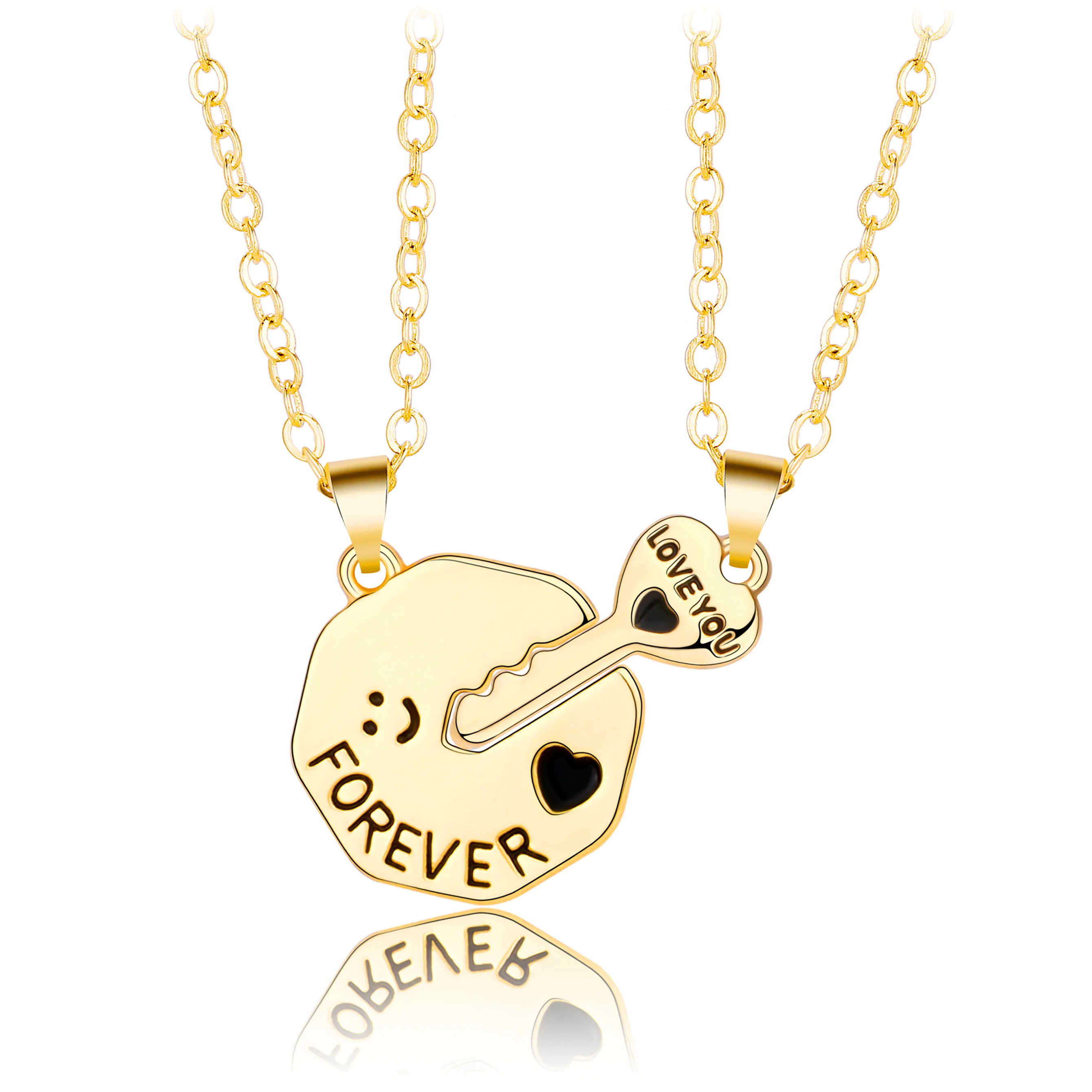 

Engraving Letters Best Friend Couple Necklace Trendy 18k Gold Plated Pendant Charms Lock Key Love Heart Puzzle Necklaces