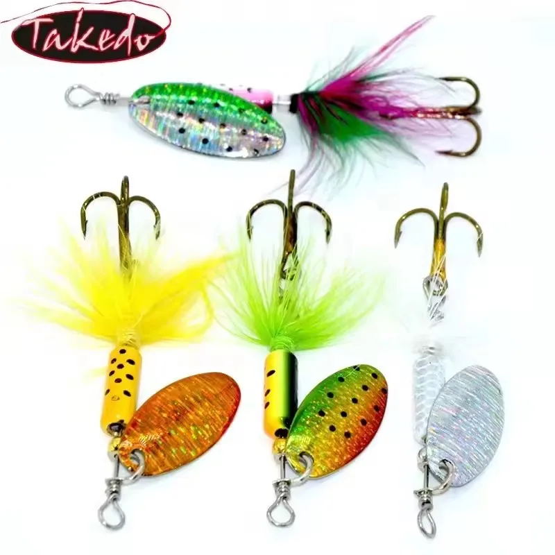 TAKEDO 4PCS 65MM 4G Composite Metal Spoon Spinner Bait Rotating Sequin Artificial Baits Fishing Lures for Carp Bass  HG17