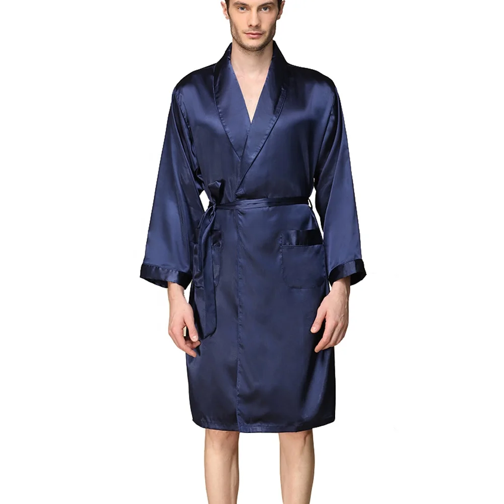 

Men's Satin Robe Solid Luxurious Silk Spa Long Sleeve House Plus Size Kimono Bathrobe Pajamas Sleepwear