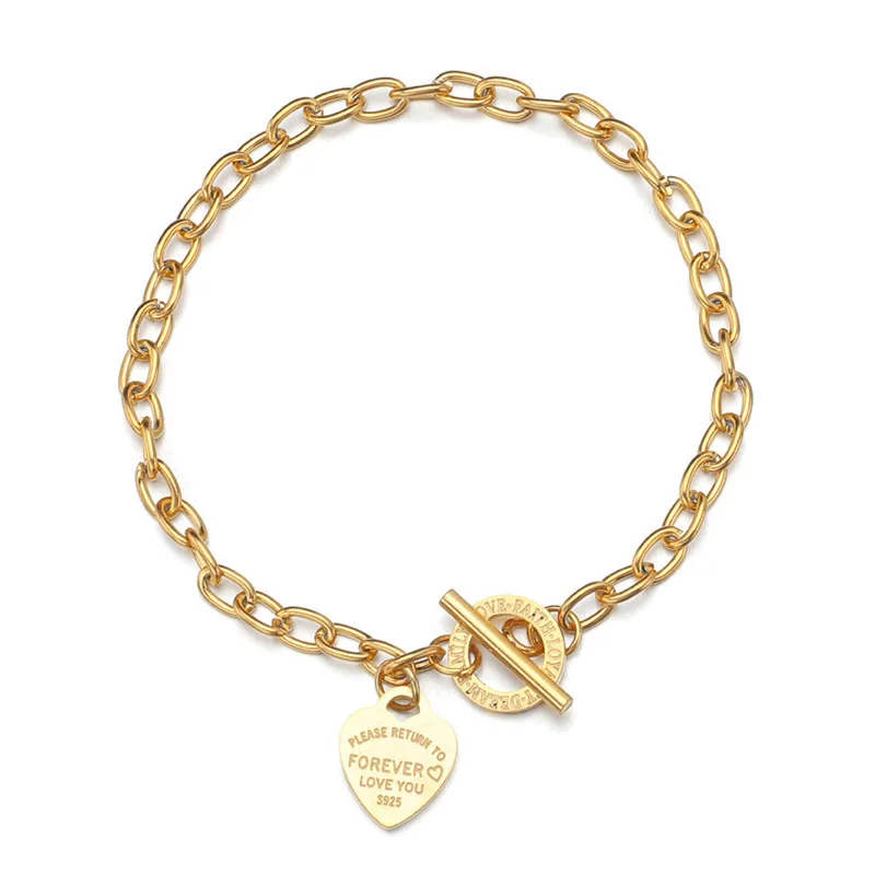

Women's Simple OT Button Love Pendant Bracelet Gold Plated Stainless Steel Bracelet Personality Jewelry