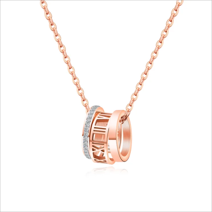 

Three-ring Full Diamond Pendant Light Luxury Necklace Women's Rose Gold Plating 4g Japan and South Korea Titanium Steel Geometry