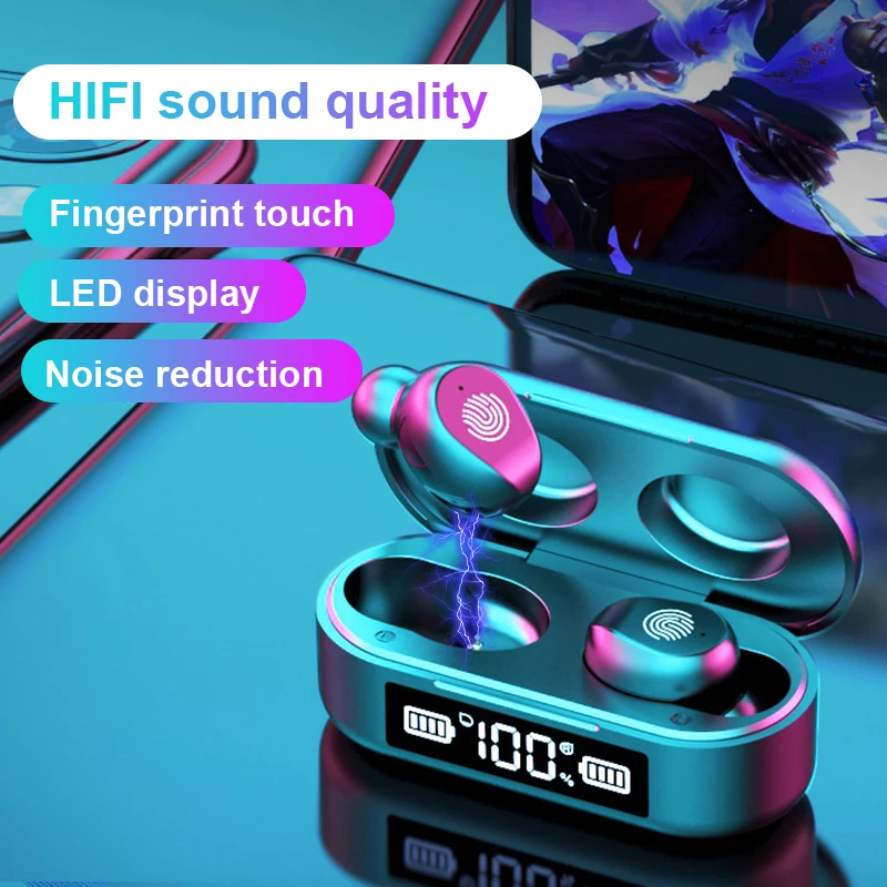 

Oem Led Display Touch Control Magnetic Earphone Headphone Headset 9D Hifi Noise Reduction Gaming Type-c TWS Wireless Earbuds, Black/white