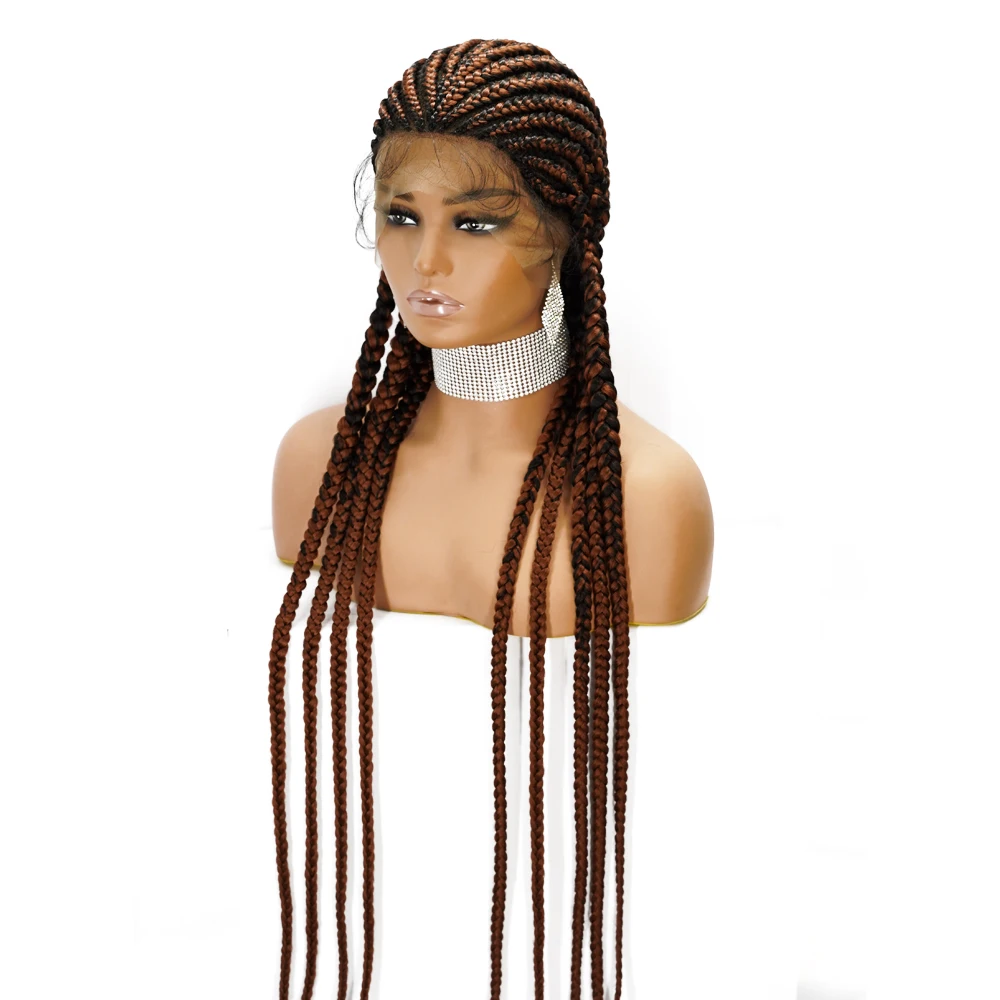 

Brown Color Heat Resistant Box Crochet Braid Hair Lace Front Wigs Perruque Braided Synthetic Hair Braids Wigs For Black Women, Picture