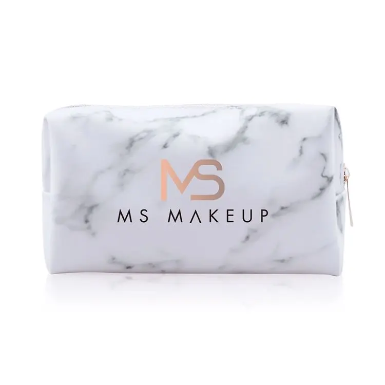 

low moq Eco PU leather cosmetic bag small makeup bags with logo Marble Make Up Bag
