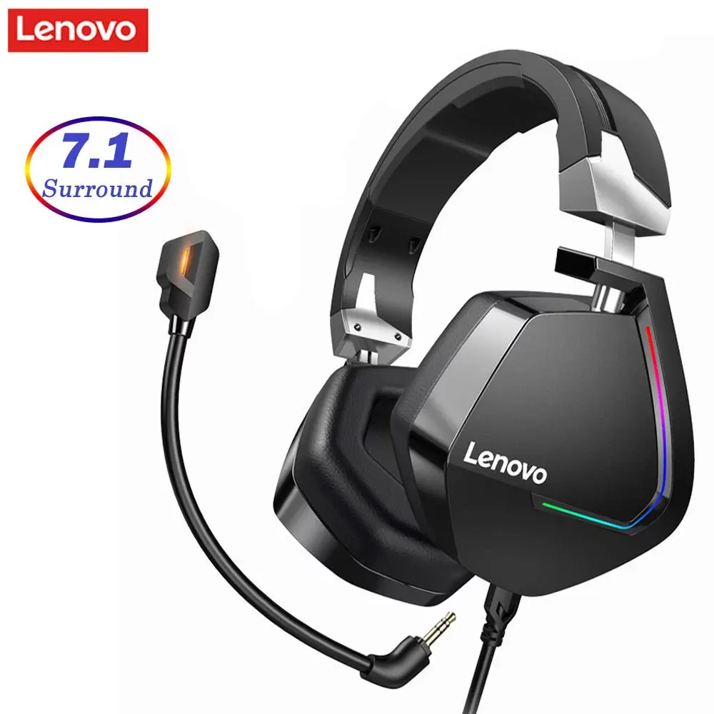 

Lenovo Gaming Headset Wired Earphones Surround Sound RGB Colourful Light Deep bass in-ear with Mic for PC Laptop Gamer Headset