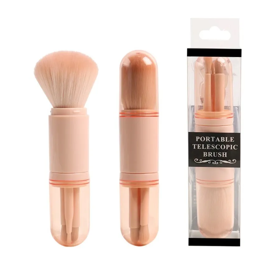 

4-in-1 Retractable makeup brush set portable makeup beauty tool mini eye shadow and foundation brush, Nude