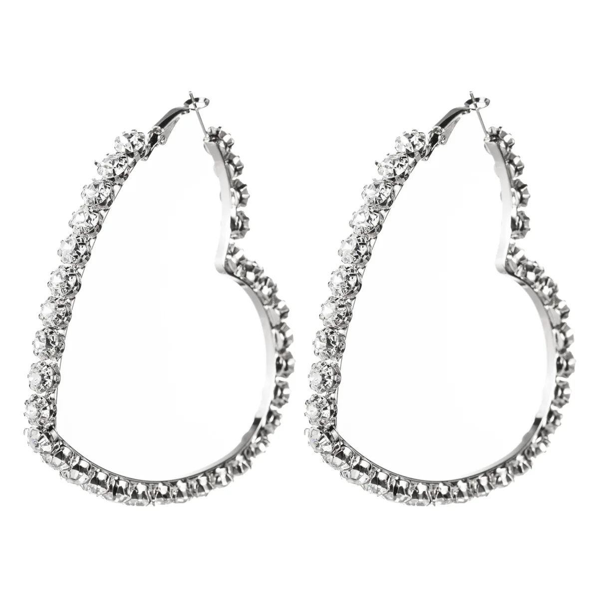 

2020 fashion diamond big heart shaped earrings Exaggerated Hoop earrings for women girl, Sliver/gold