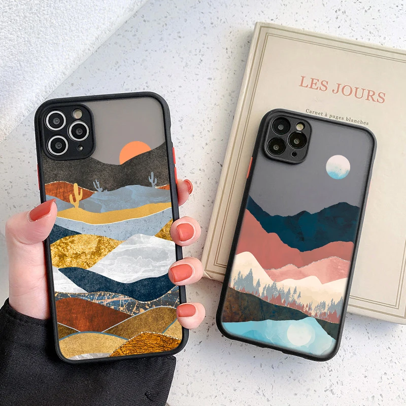 

Fashion Art Pattern Phone Case For iPhone 11 12 Pro Max X XR Xs Max Hard PC Matte Clear Back Cover For iPhone 7 8 Plus