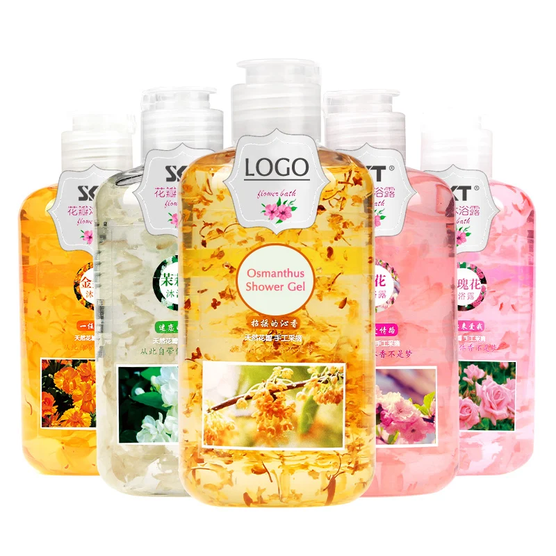 

Wholesale own brand exfoliating organic shower gel Body Wash moisturizing rose petal shower gel