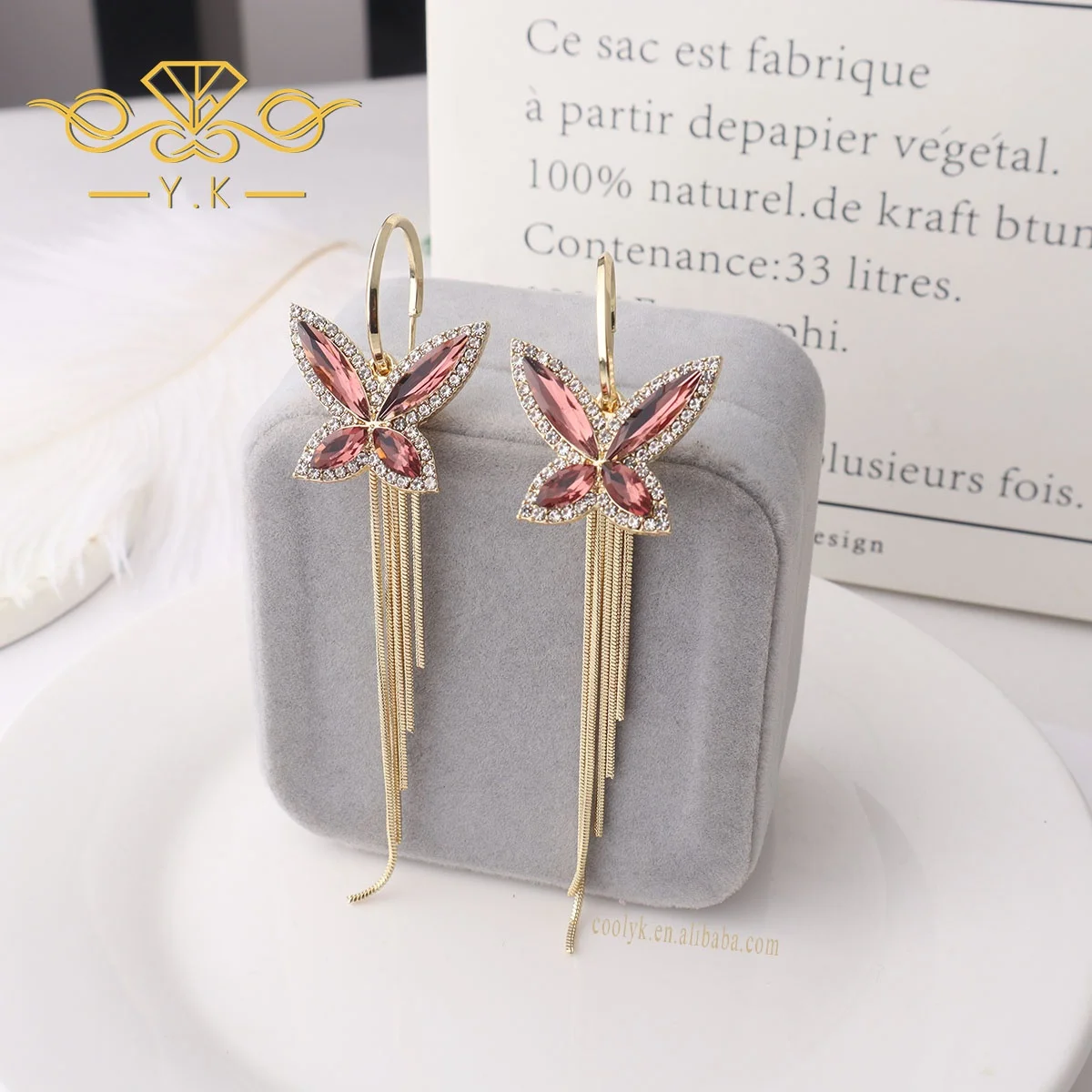 

Fashion hot-selling tassel earrings with zircon butterfly hip-hop earrings