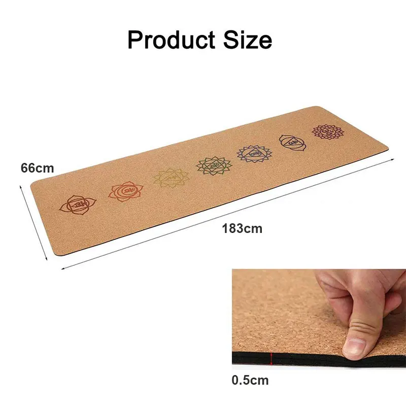 

183X66cm Natural Cork TPE Anti-slip Yoga Mat 5mmThickess Exercise Pilates Absorb Sweat Odorless Foldable Massage Home Mats, True color/pattern/position line/