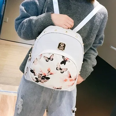 

2020 Fashion trend Backpack of girls travel backpack shoulder bag butterfly printed lady students backpack, Black,white