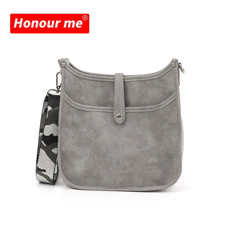 

2021New Popular Ladies Vintage Grey Color PU Crossbody Bag High Quality PU Shoulder Bag with Free Matching Straps, Sample or customized