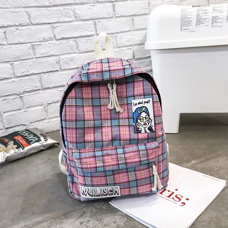 

Sweet Kawai Women Backpacks Plaid Students Schoolbag Preppy Fashion Womens Korean Style Backpack Travel Shoulder Bag, As picture