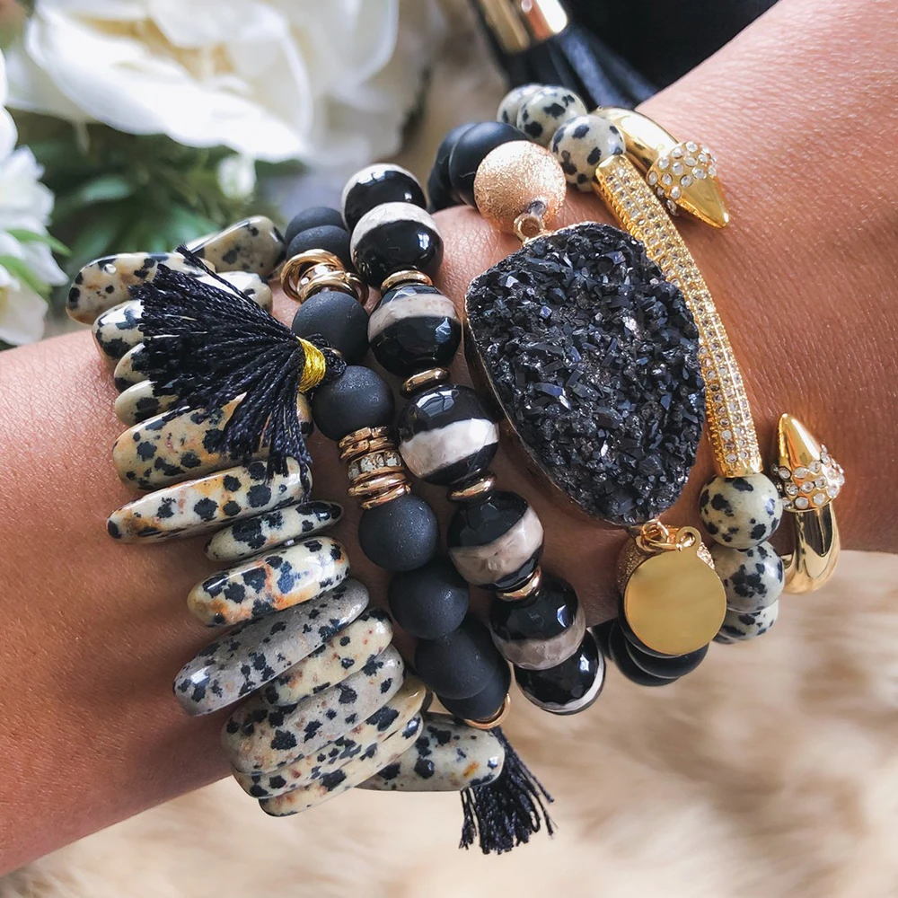 

Fashion Bohemia Outdoor Casual Style Women Natural Crystal Agate Turquoise Advanced Plating Metal Beads Beacelet For Gift