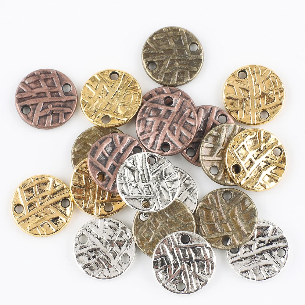 

Zhubi Zinc Alloy Round Pendant 14MM Silver Gold Bronze Metal Leaf Striped Beads For Jewelry Making Bracelets Charms DIY Crafts