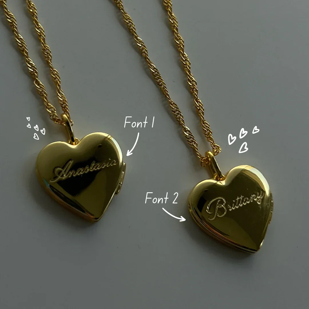 

14k gold plated custom personalized heart locket necklace