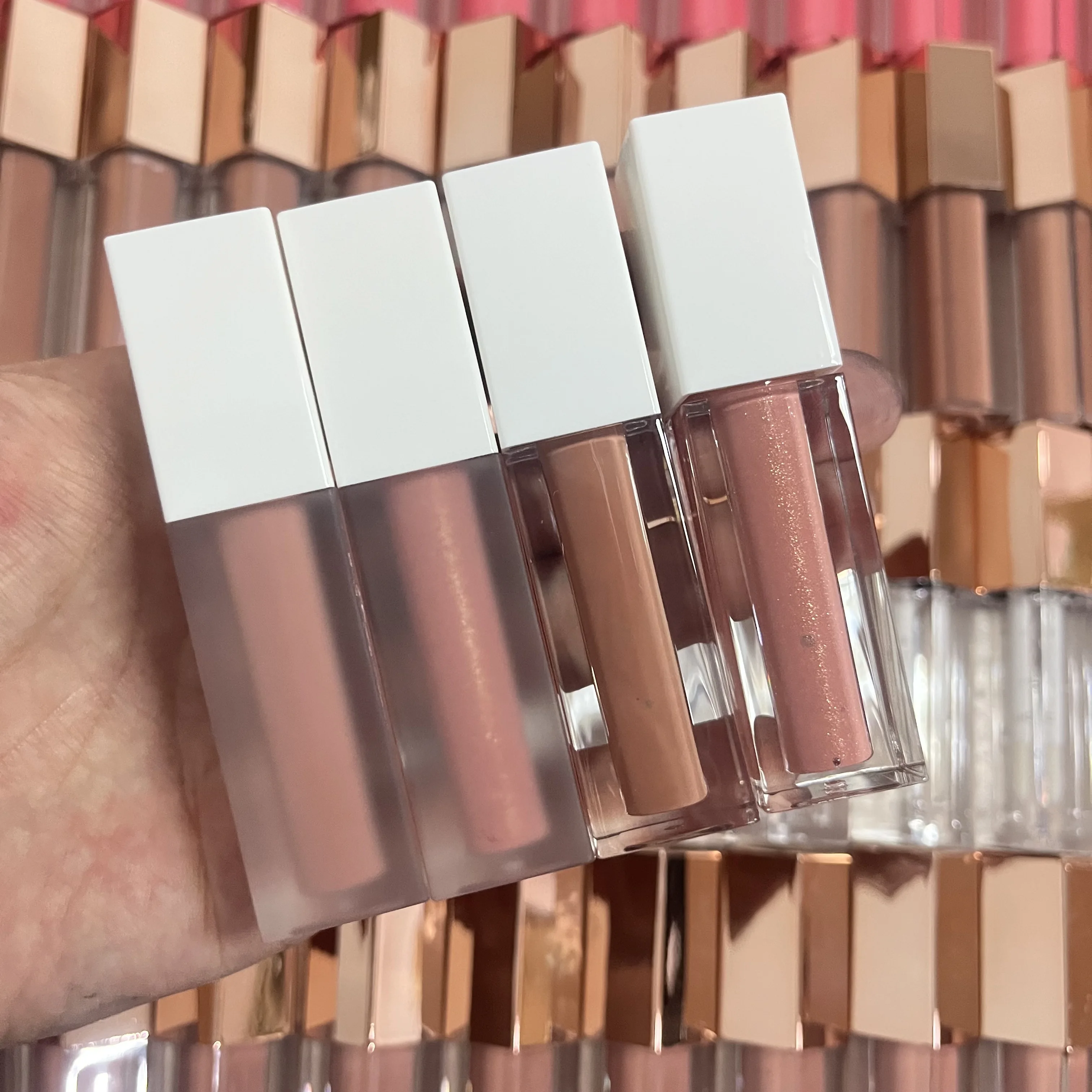 

Wholesale your label pink lipgloss tube box 40 color vegan private label lipgloss