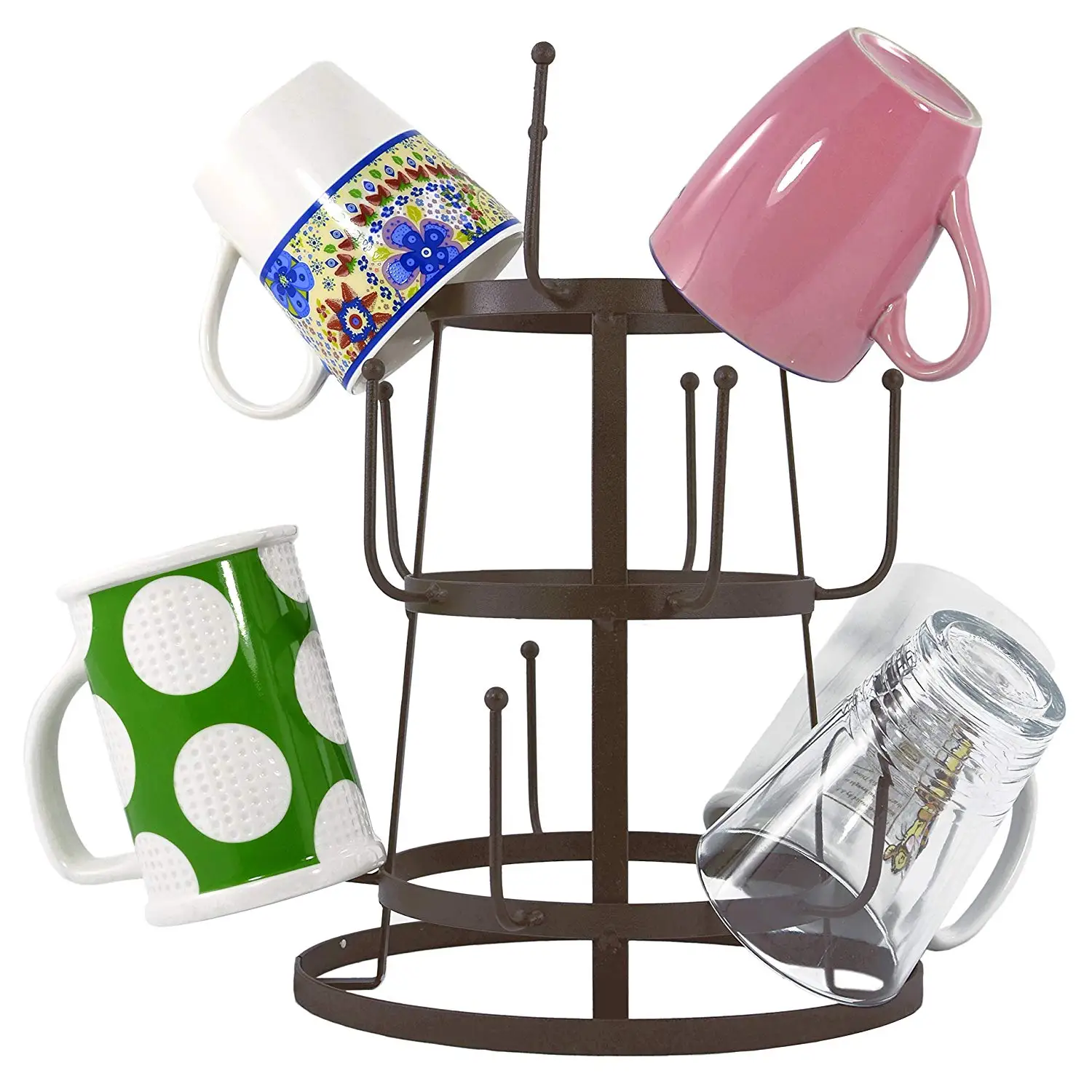 Vintage Rustic Brown Metal Iron Mug Cup Organizer Tree Drying Rack