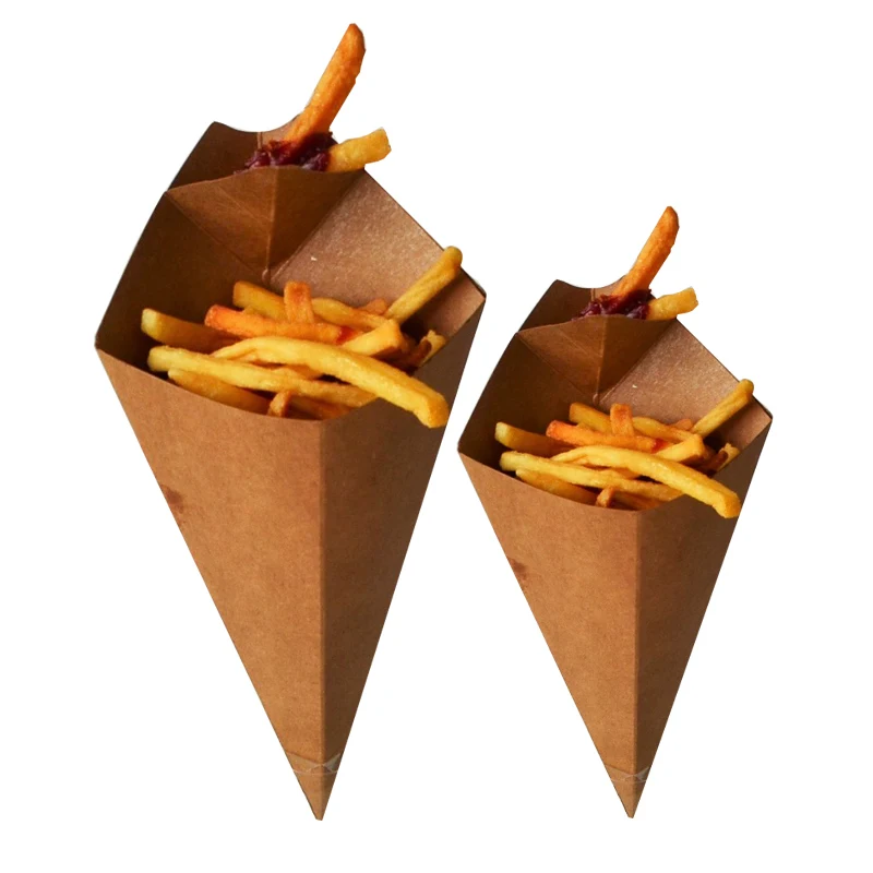 

Eco Friendly Paper Cones With Build In Sauce Cup Finger Food Fries And Dip Sauce Snack Holder