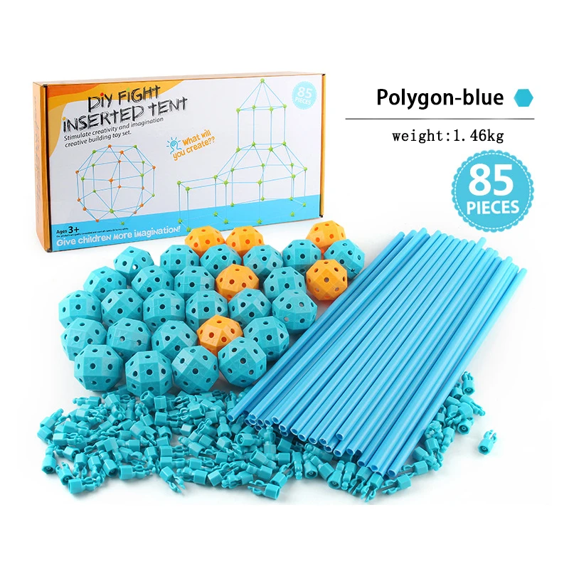 

Kids Construction Fort Building Kit 85pcs STEM Educational Toys Diy Building Block Tent Castles Tunnels Play Tent Rocket Tower