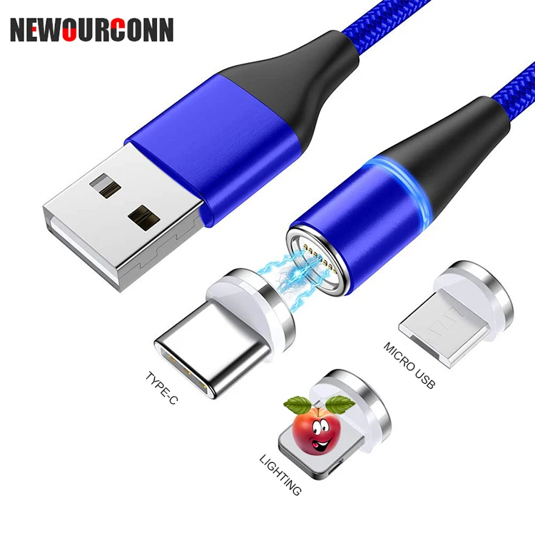 

Wholesale price 3a fast usb charge detachable 3 in 1 led magnetic usb data transmission cable for phone, Black, blue,red,silver,gold