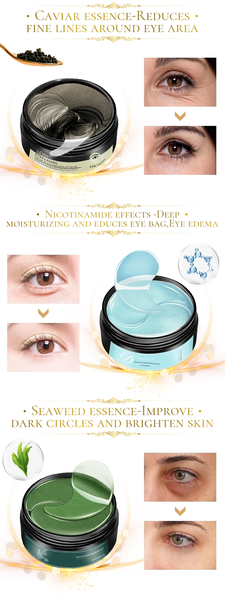 Black Caviar Extract Collagen Antiwrinkle Gel Eye Patch Mask Aging