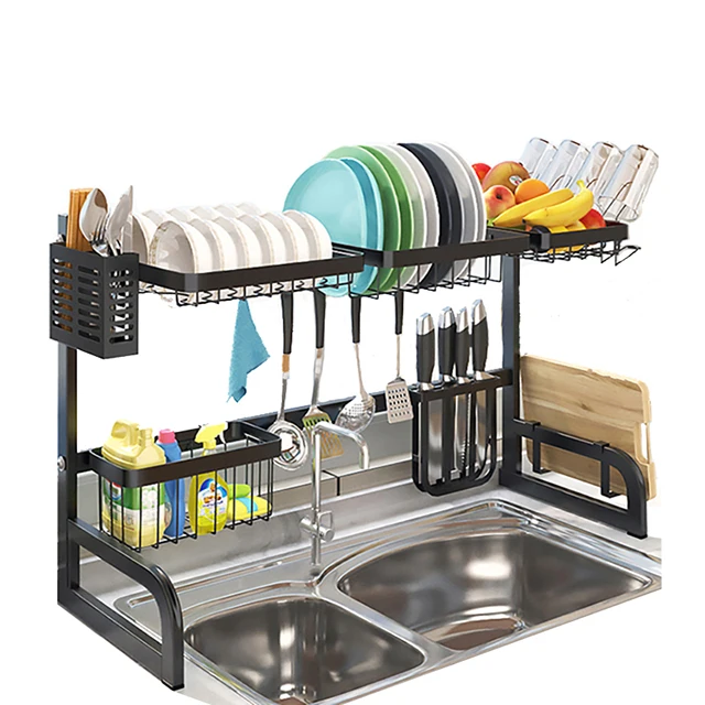 

Adjustable Dish Drainer Rack Black Metal Dish Drying Rack
