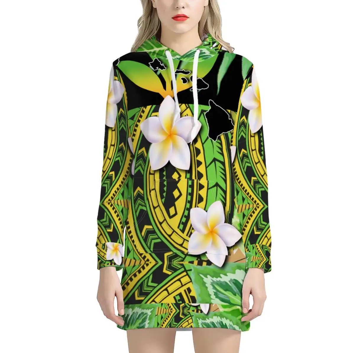 

Fashion Polynesian Traditional Tribal Print Women Sweater Dresses Customized Plus Size Dress&Skirts Hooded Sweater Dresses, Customized color