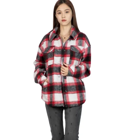 

Low Price Trendy Women Plaid Coat Shackets Lightweight Jacket Womens, Customized color
