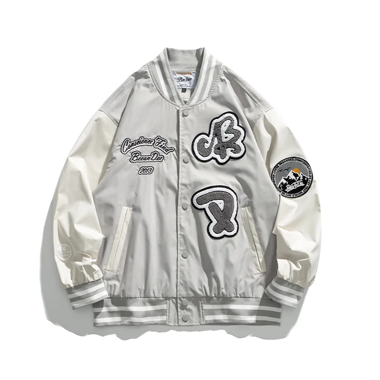 

Ready to Ship Casual Hip Hop Letter Embroidery Cropped Letterman Varsity Jacket Men