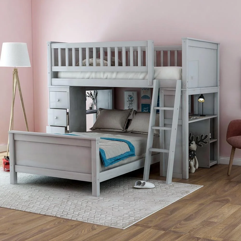 

Twin over Twin Bed with Drawers and shelves, Gray