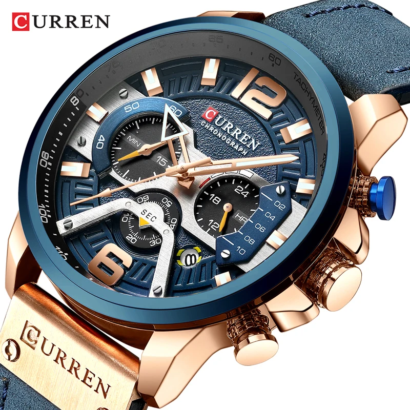 

CURREN 8329 Men Sport Watches Blue Top Brand Luxury Watch Mans Fashion Leather Watch