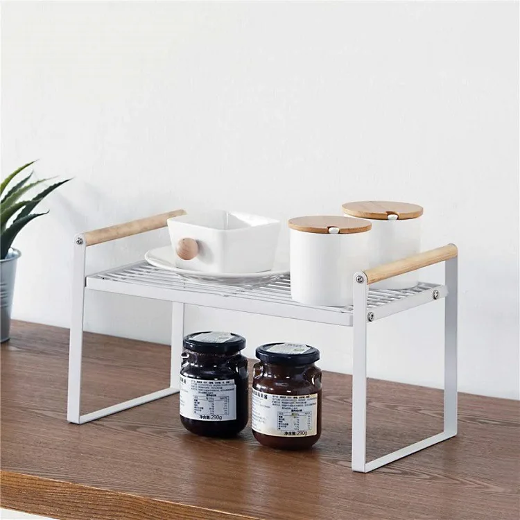 

Amazon hot sale Mini Stainless Steel Kitchen Utensils Shelf 2 Layer Seasoning Storage Rack, Black/white