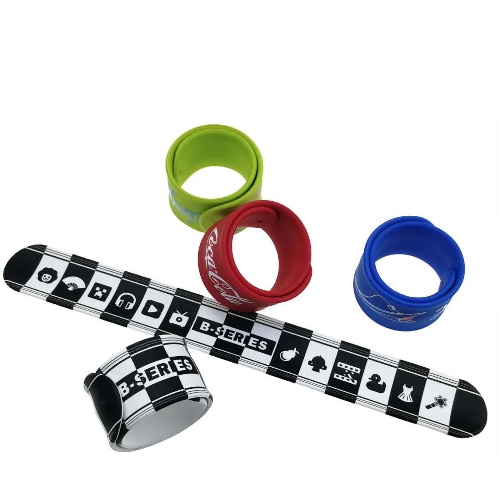 

Customization silicone slap rubbers bracelets screen printed wristband