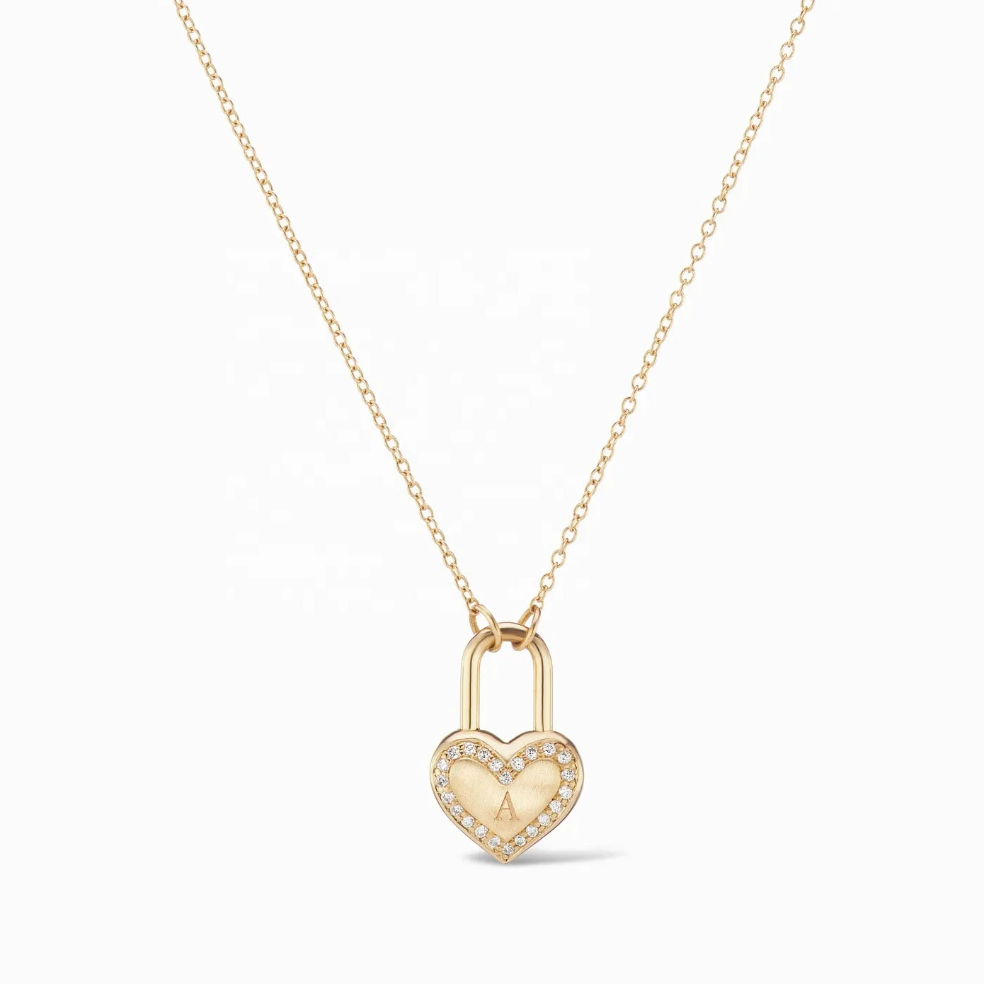 

Fashion Jewelry 925 Sterling Silver Gold Plated Diamond Edge Engraved Heart Lock Necklace