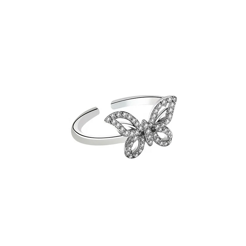 

2020 Fashion Wholesale Jewelry Girls Open 925 Sterling Silver Butterfly Ring, White