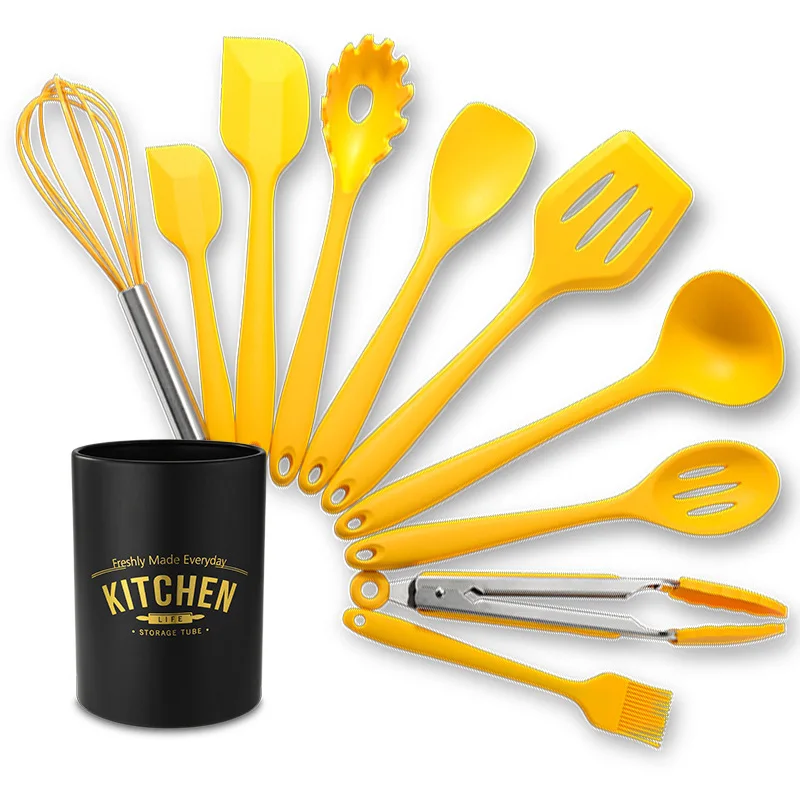 

Yellow high temperature resistant kitchenware set 10 silicone non-stick kitchenware set